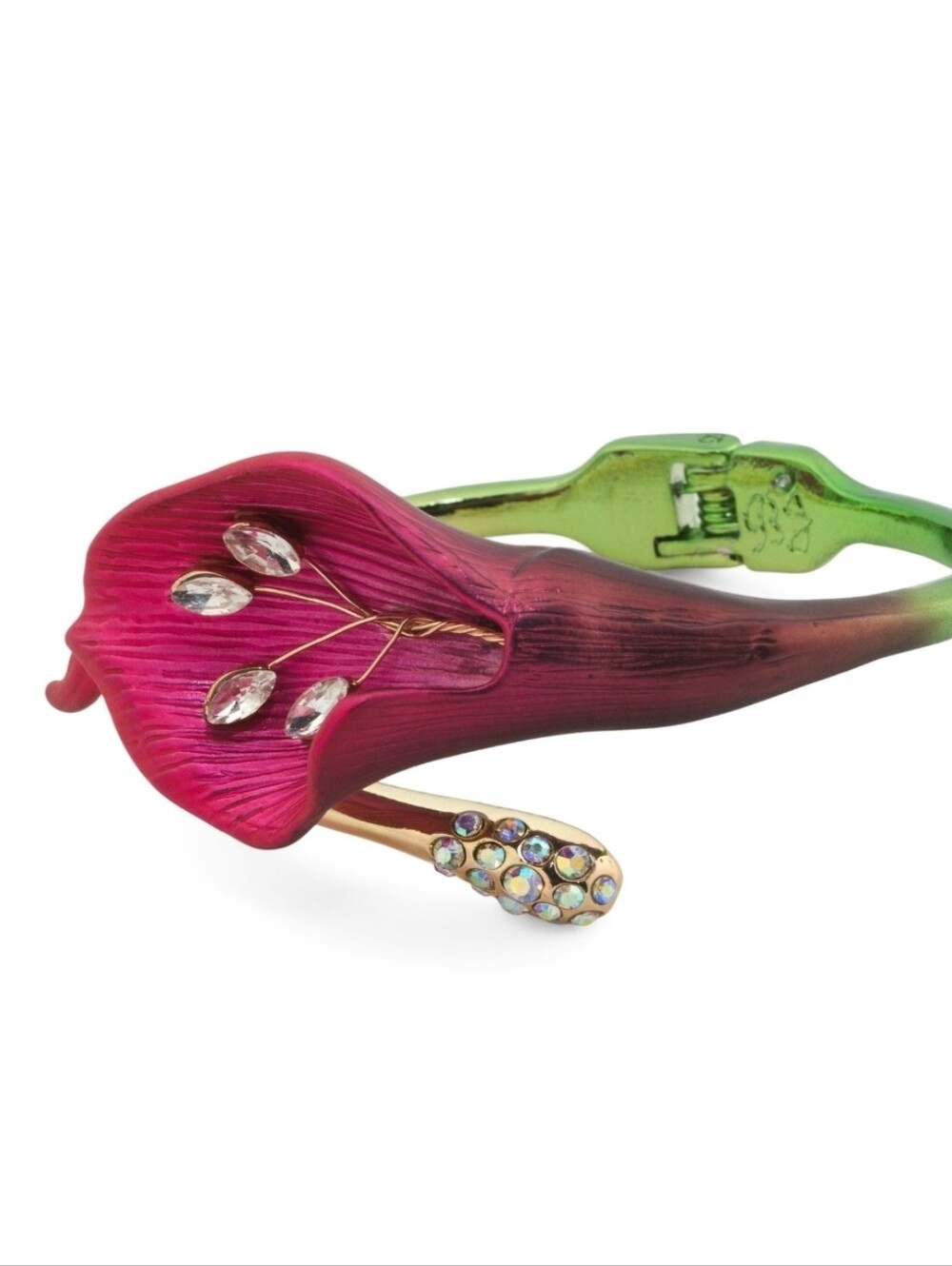 💜▪️Betsey Johnson▪️purple Calla Lily Floral Crystal Hinged Bangle Bracelet